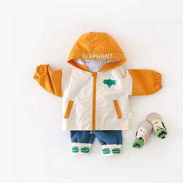 ELEPHANT Baby Embroidered Hooded Yellow Coat