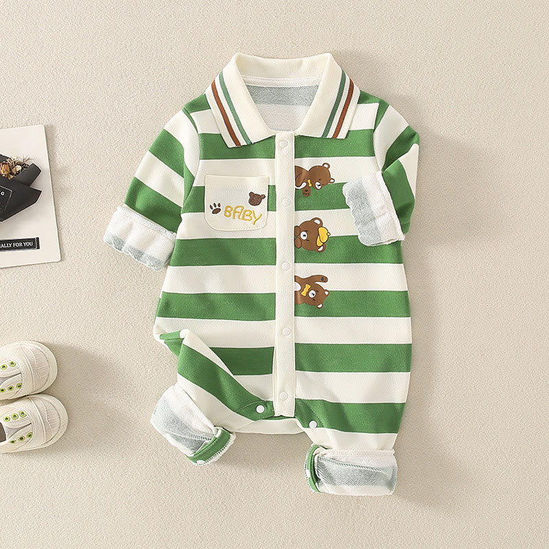 BABY Bear Green Striped Romper