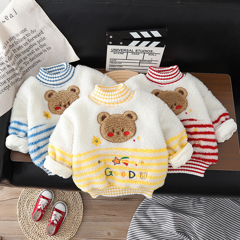 GOOD Toddler Fleece Cute Bear Star Striped Sweatshirt