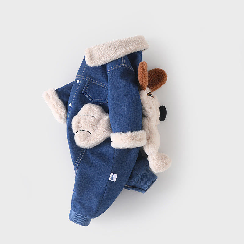 Baby Fleece 3D Dog Denim Romper