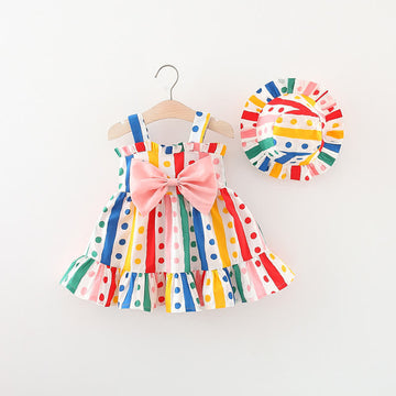 Baby Rainbow Dot Dress with Hat