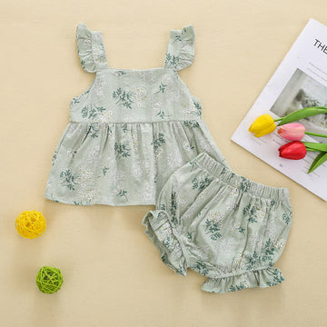 Baby Flower Ruffled Camisole and Shorts Set