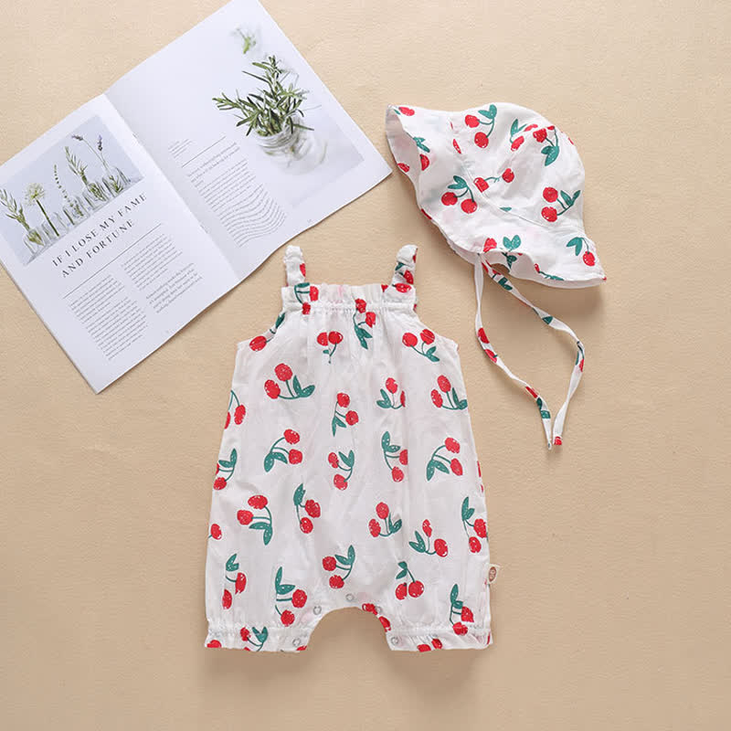 Baby Cherry Strap Romper with Hat