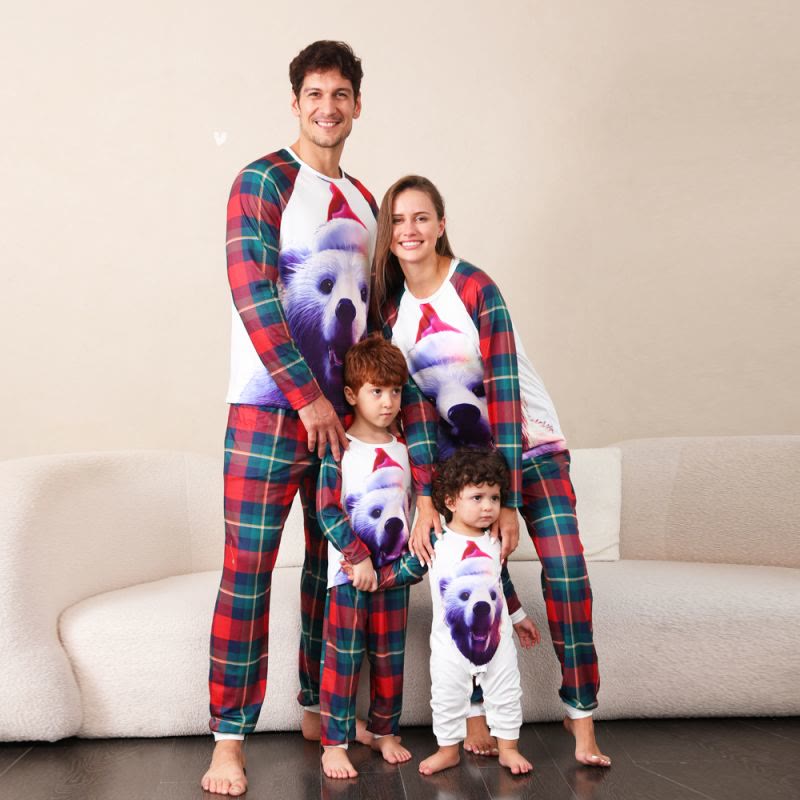 Family Matching Christmas Polar Bear Plaid Pajamas