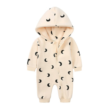 Baby Moon Print Hooded Romper