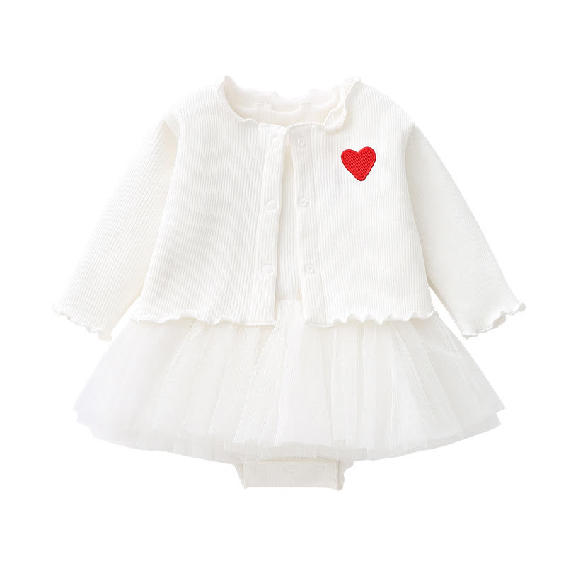 Baby Heart Skirted Bodysuit and Cardigan Set