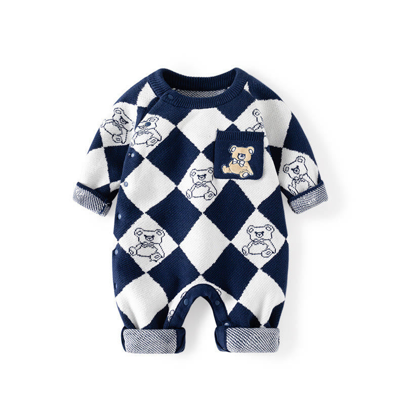 Baby Bear Diamond Knitted Warm Romper