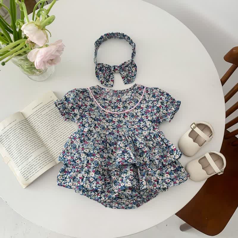 Baby Flowers Vintage Layered Bodysuit with Headband