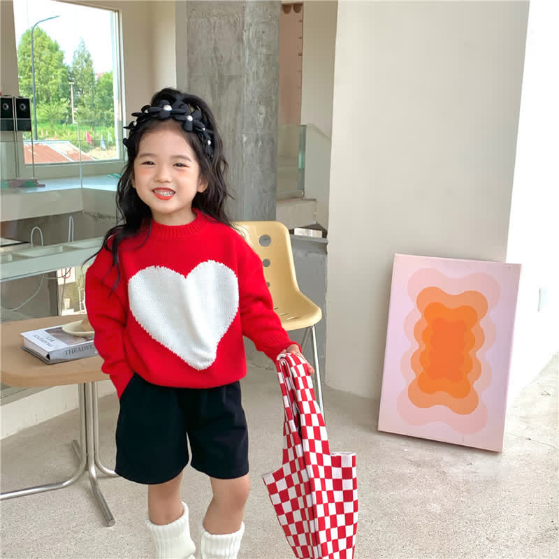 Toddler Girl Heart Knitted Sweater