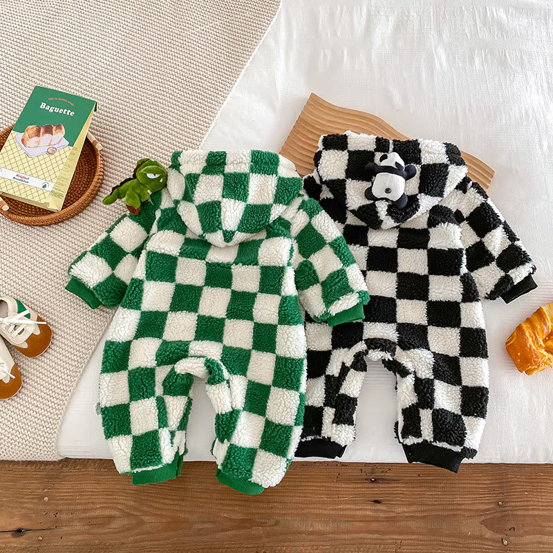 Baby Fleece Checkered Hooded Romper