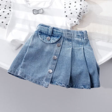 Toddler Girl Denim Pleated Skirt