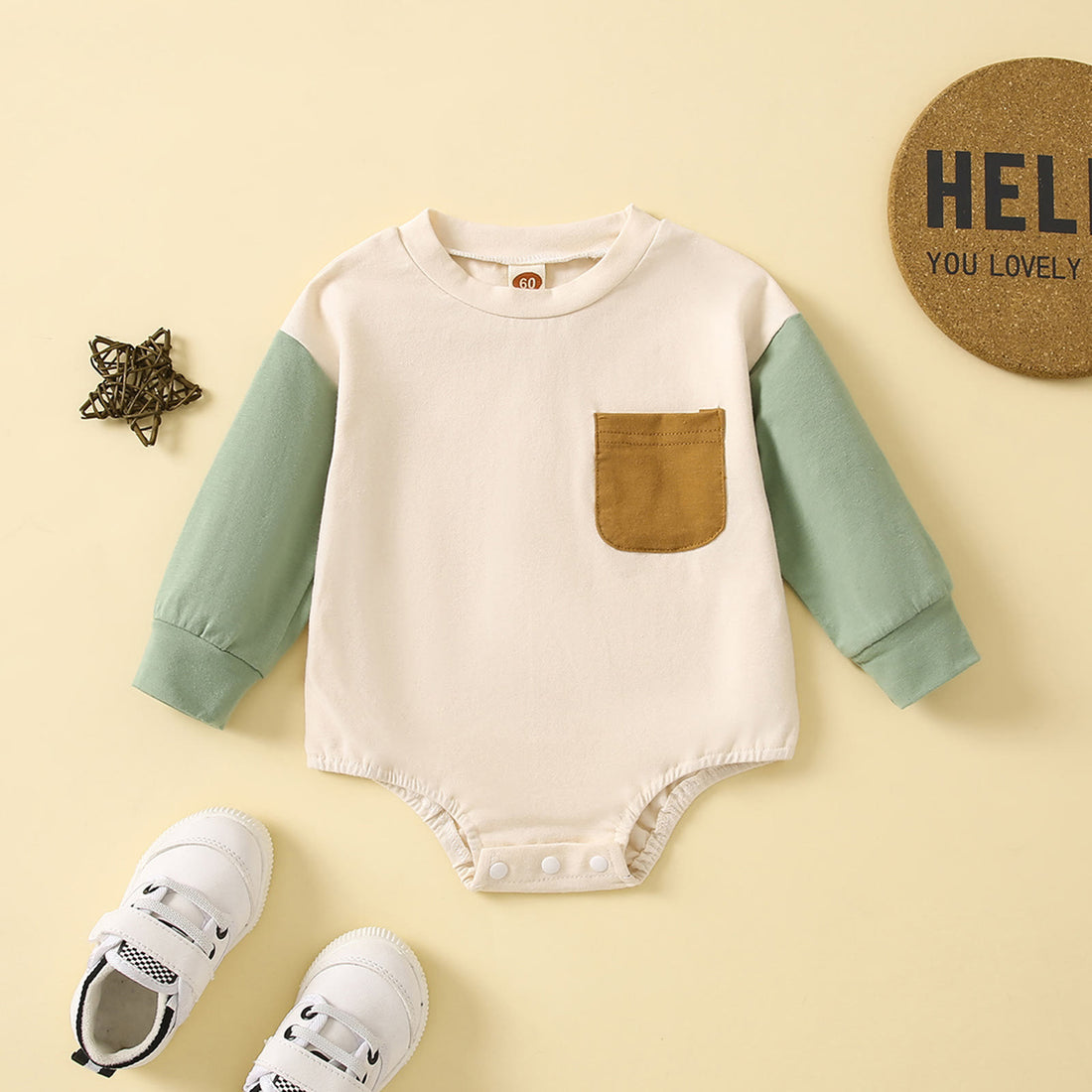 Baby Pocket Contrast Sleeves Bodysuit