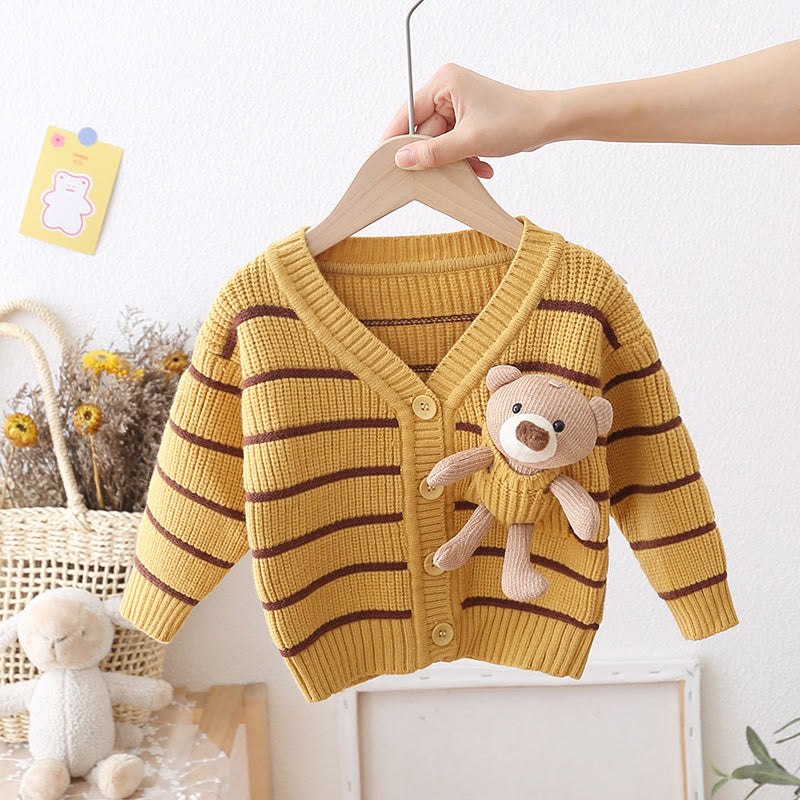 Toddler Bear Doll Striped Cardigan