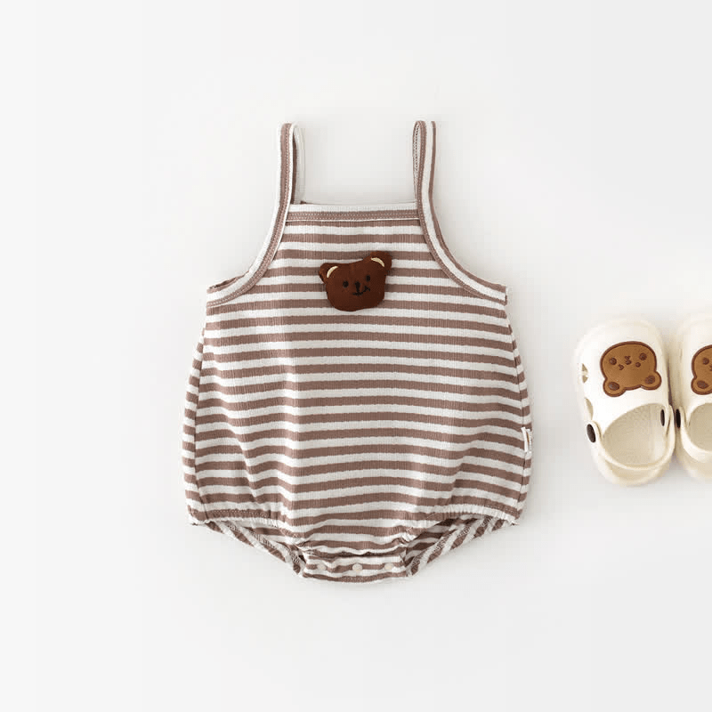 Baby Striped Bear Dot Flower Strap Bodysuit