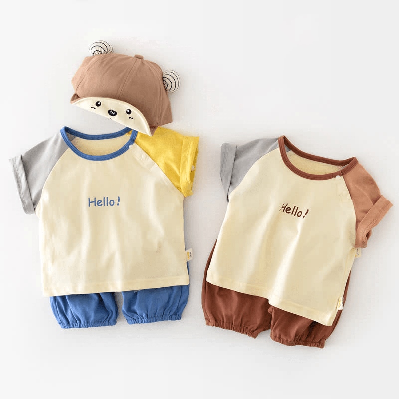 HELLO Baby Contrast Sleeve Tee and Short Set