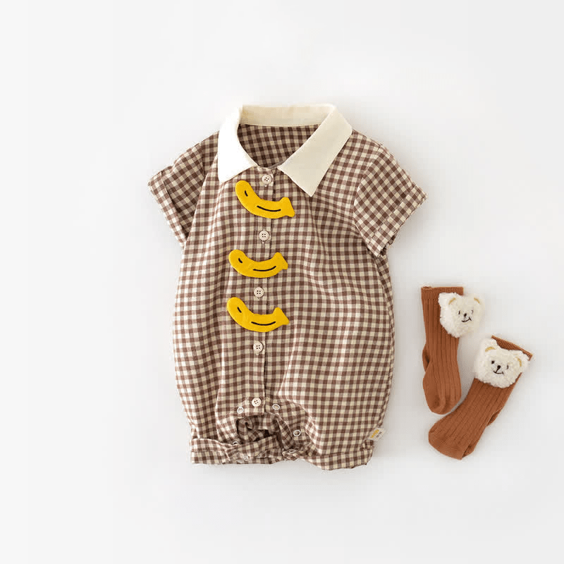 Baby Striped Banana Polo Collar Romper