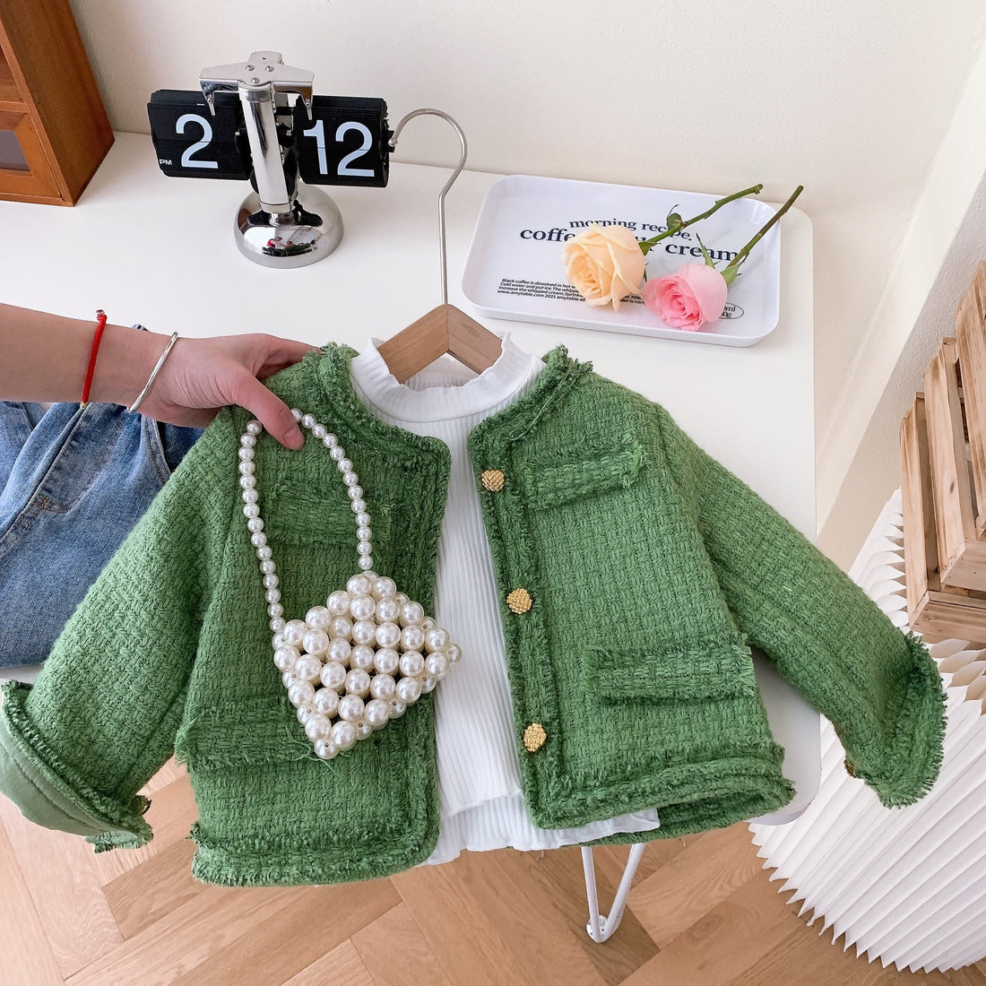 Toddler Girl Green Knitted Sweet Coat