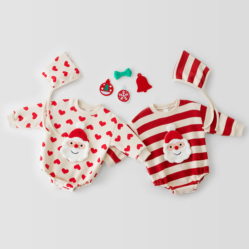 Baby Christmas Heart Bodysuit with Bonnet