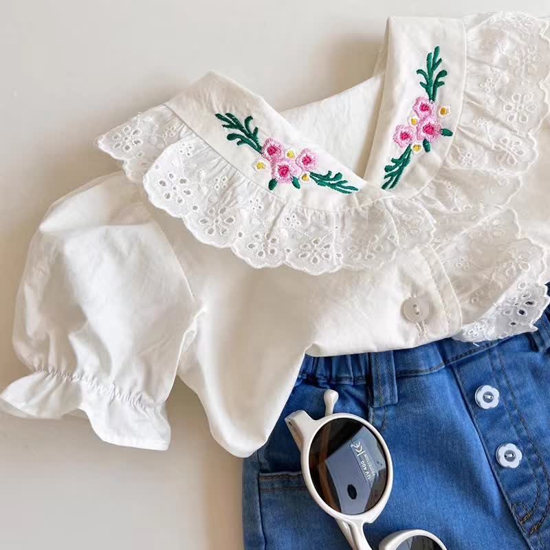 Baby Ruffled V Neck Flower Blouse