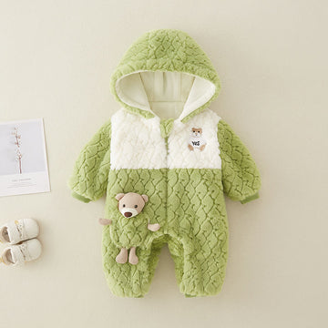 YES Baby Bear Fleece Hooded Warm Romper