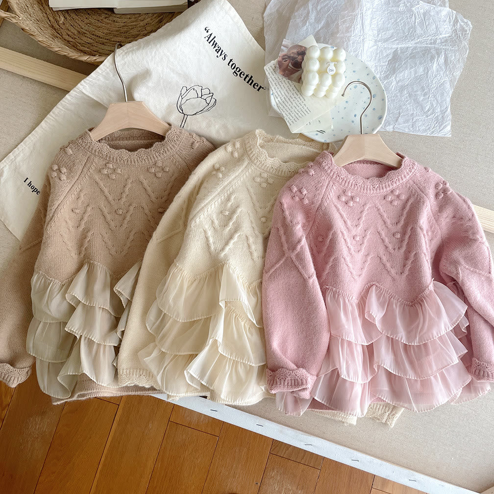 Toddler Girl Lace Solid Color Knitted Sweater