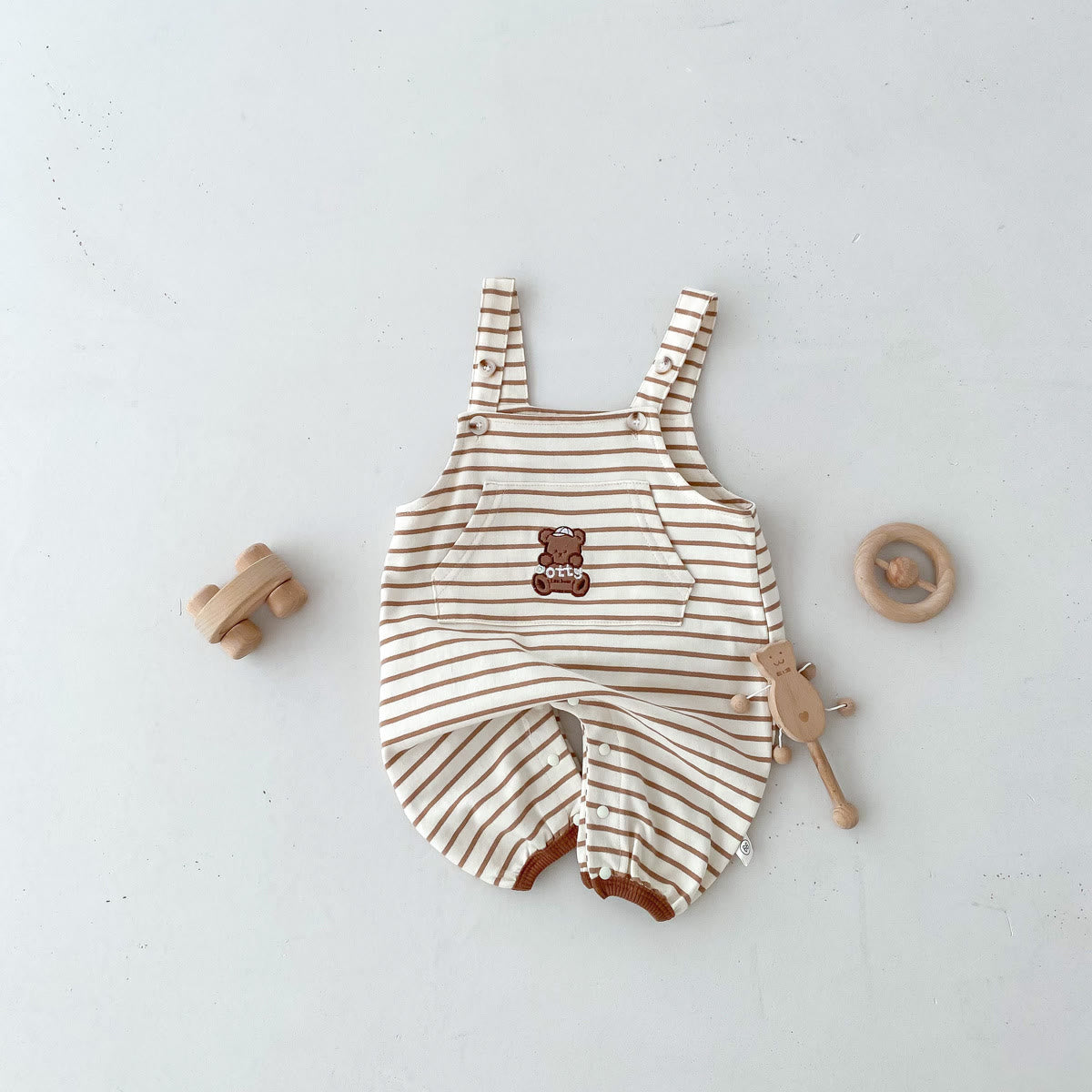 OOTTY Baby Bear Striped Pocket Overalls