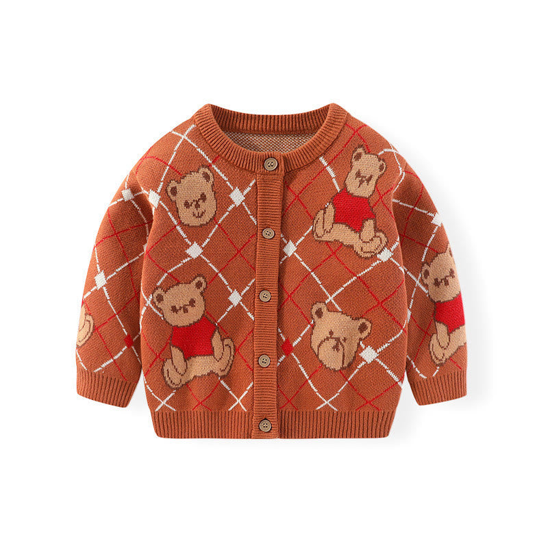 Toddler Jacquard Teddy Diamond Knitted Cardigan