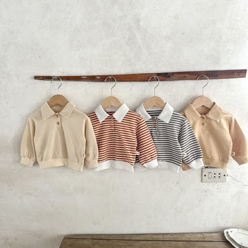 Baby Striped Polo Collar Loose Sweatshirt