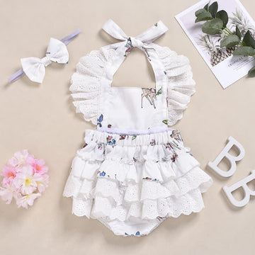 Baby Elk Lace Ruffled Bodysuit with Headband