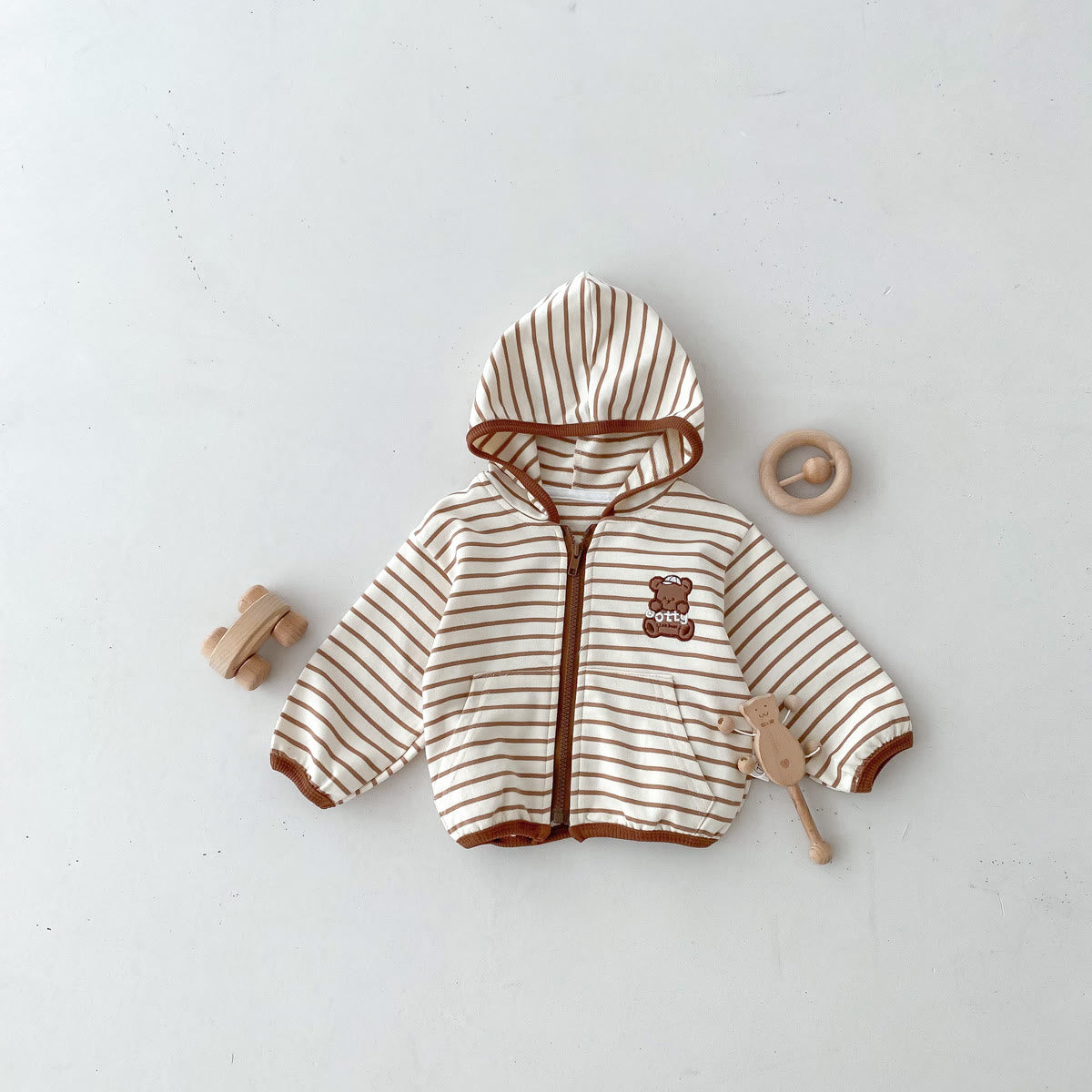 OOTTY Baby Bear Striped Hooded Coat