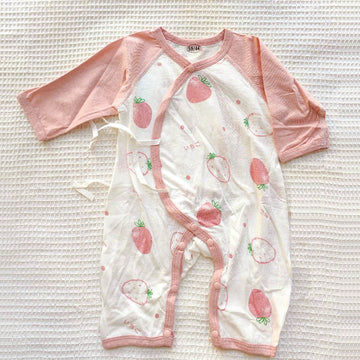 Baby Strawberry Pink Contrast Sleeves Kimono Romper