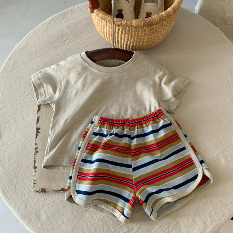 Toddler Simple Tee and Striped Shorts Set