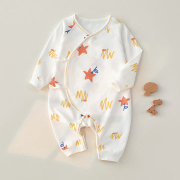 Baby Star Printed White Kimono Romper