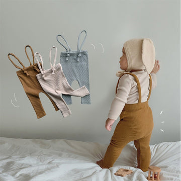 Baby Ribbed Solid Color Suspender Pants