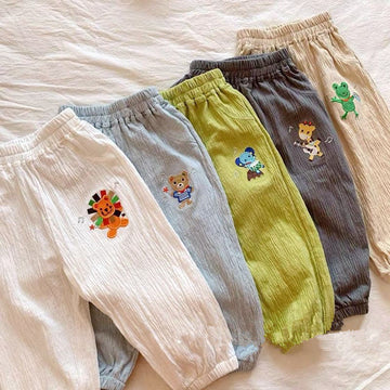 Toddler Linen Embroidered Animal Jogger Pants