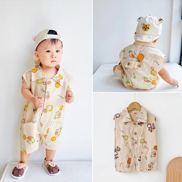 Baby Graffiti Lapel Collar Sleeveless Romper