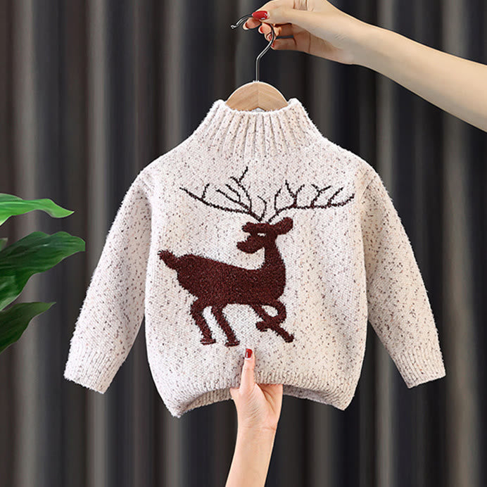 Toddler Girl High Collar Deer Knitted Sweater