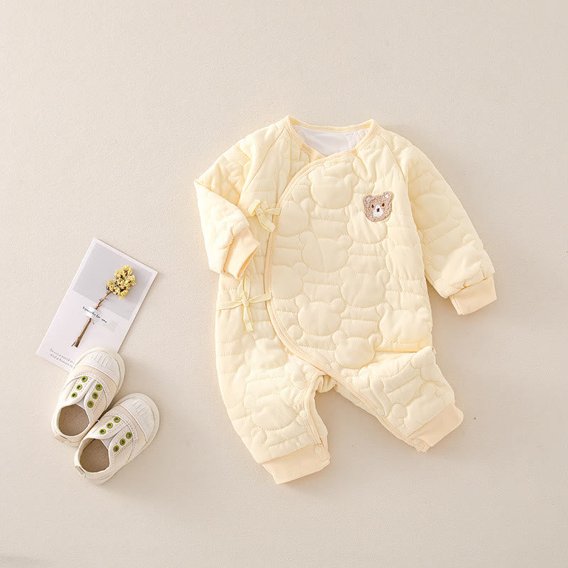 Baby Newborn Quilted Bear Kimono Romper