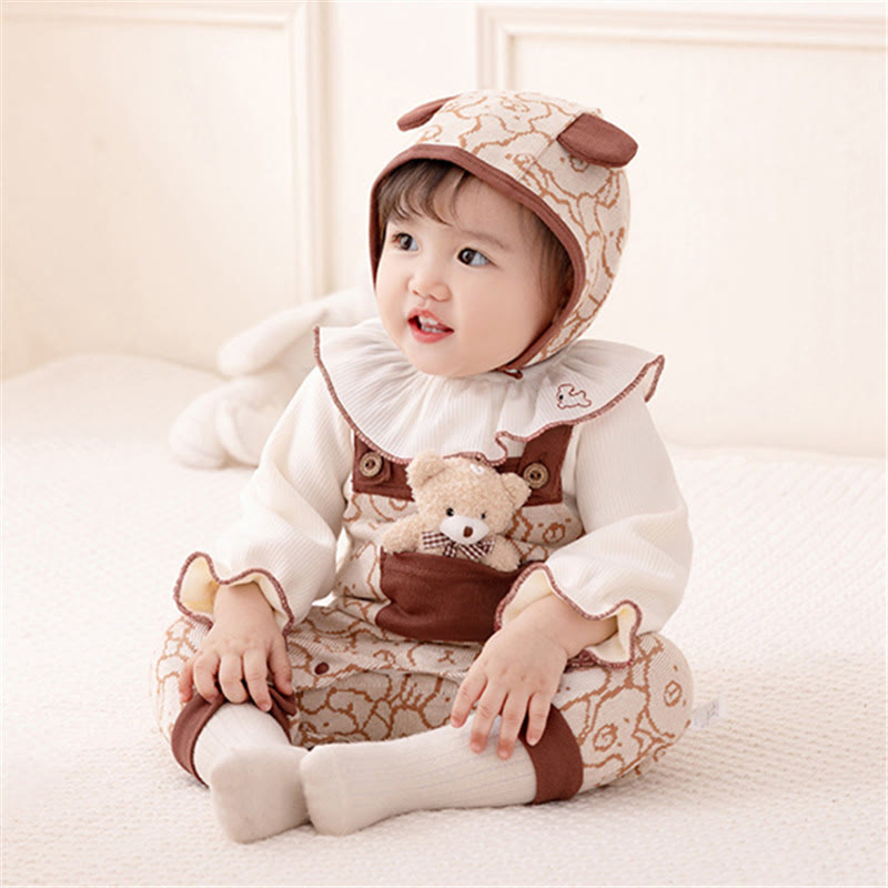 Baby Bear Brown Overalls with Hat and Doll