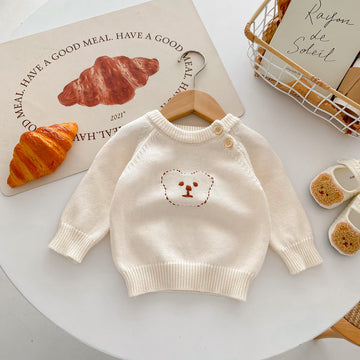 Baby Button Beige Cute Bear Knitted Sweater