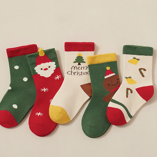 5 Pairs MERRY CHRISTMAS Baby Santa Claus Cookie Socks