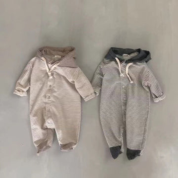 Baby Striped Footed Hooded Drawstring Romper