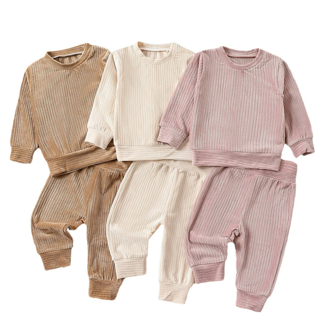 Baby Solid Color Ribbed Casual Sweatsuit 2 Pieces Set