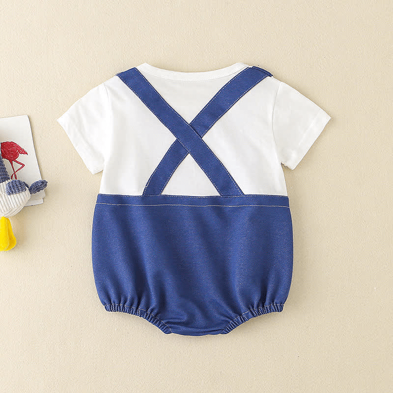 Baby Denim Peach Splicing Bodysuit