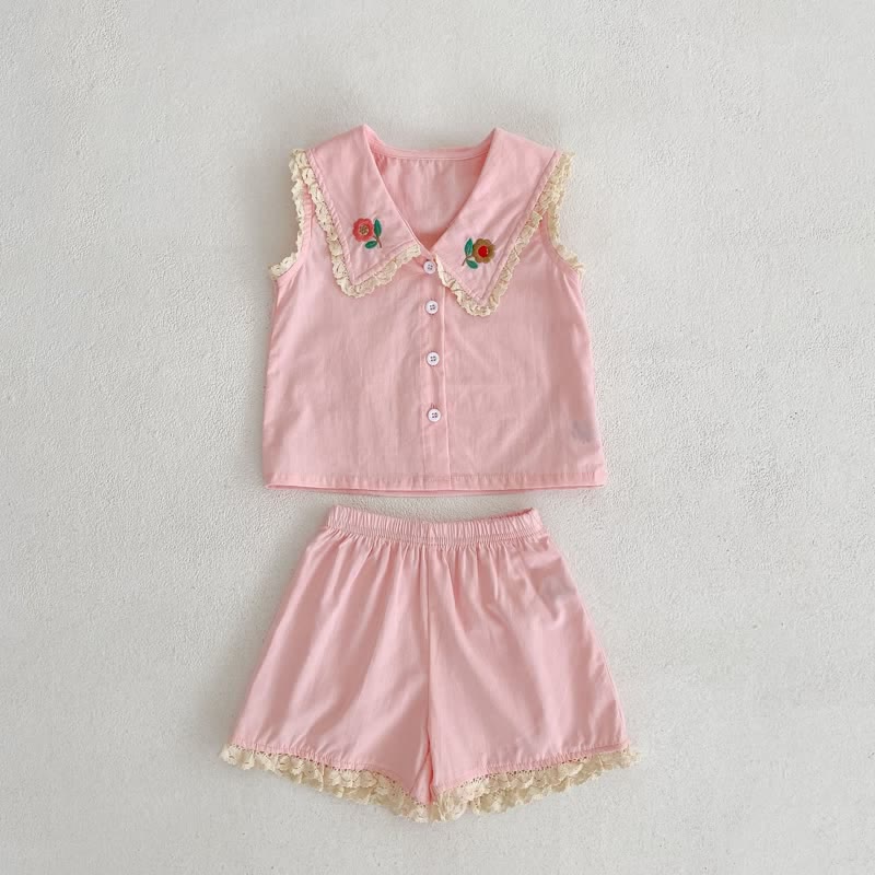 Baby Embroidered Flower Tank Top nd Shorts Set