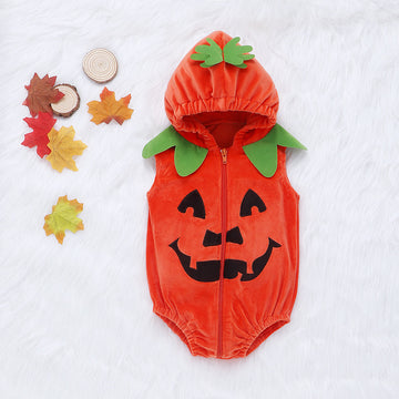 Baby Pumpkin Hooded Sleeveless Bodsyuit