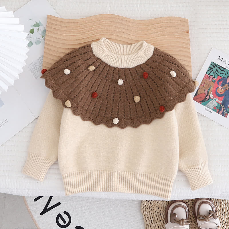 Toddler Girl Lapels 3D Hairball Knitted Sweater