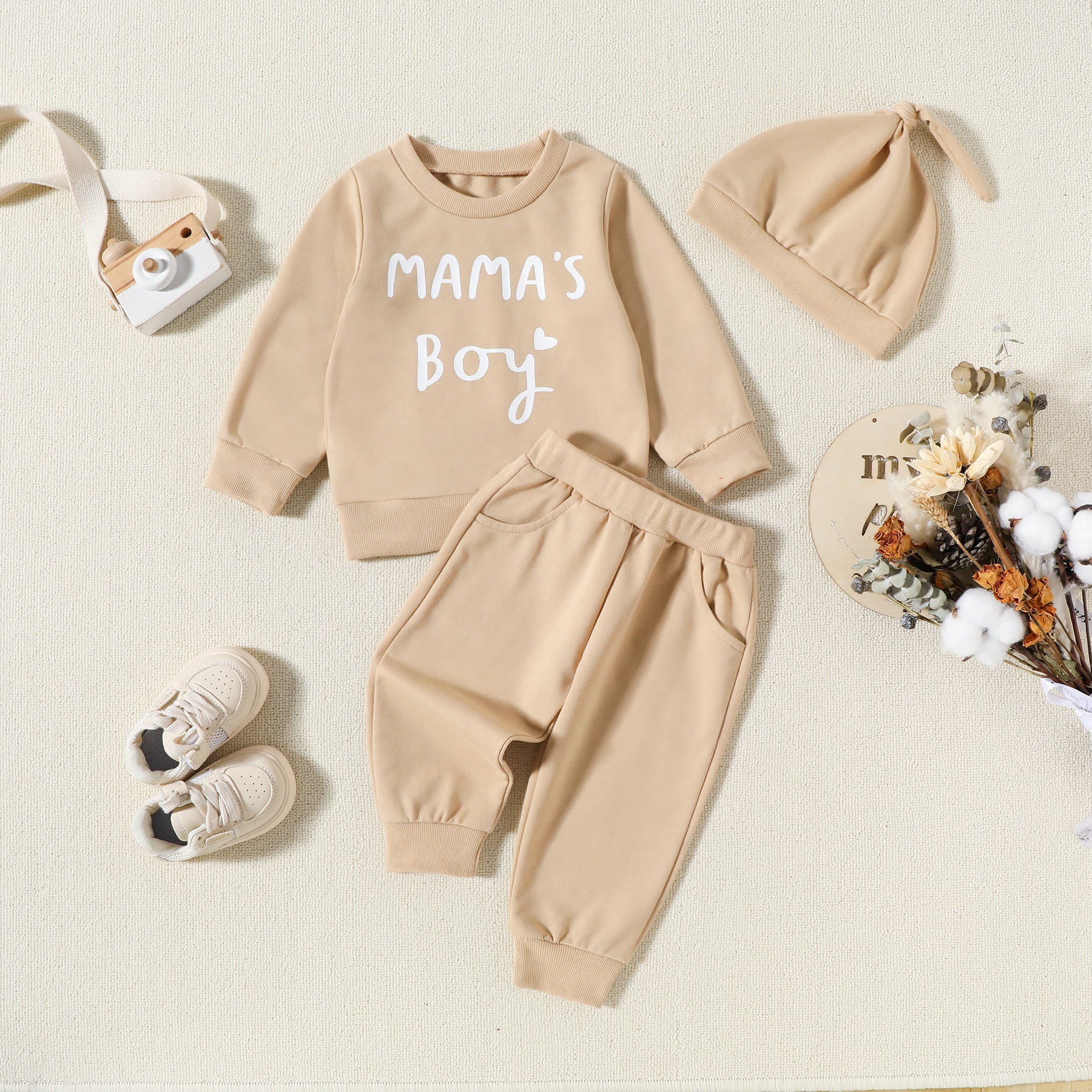 MAMA'S BOY Baby Khaki 3pcs Set