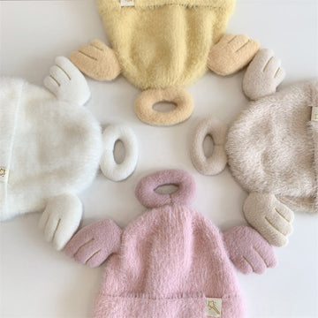 Baby Cream Lovely Angel 3D Wing Thermal Fuzzy Beanie