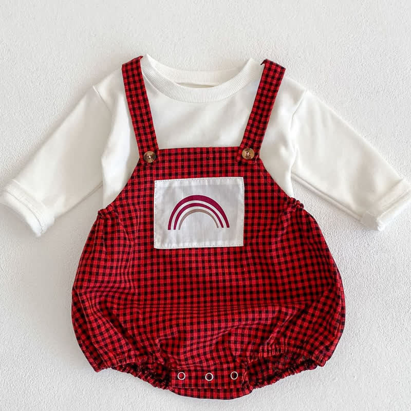 Baby Shirt and Rainbow Plaid Strap Bodysuit